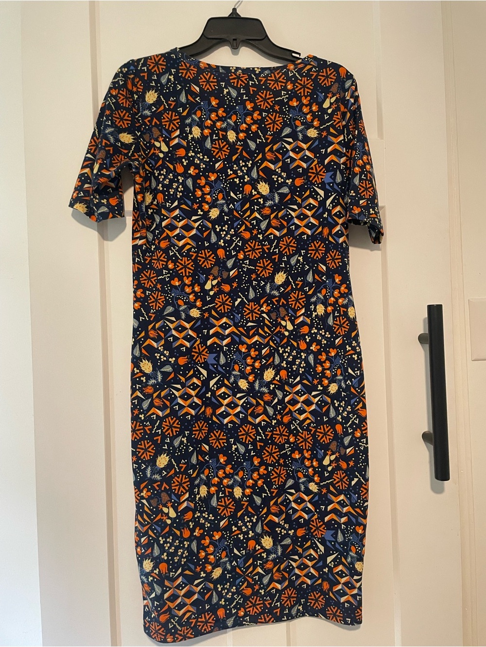 Navy and Orange Printed Short-Sleeve Dress